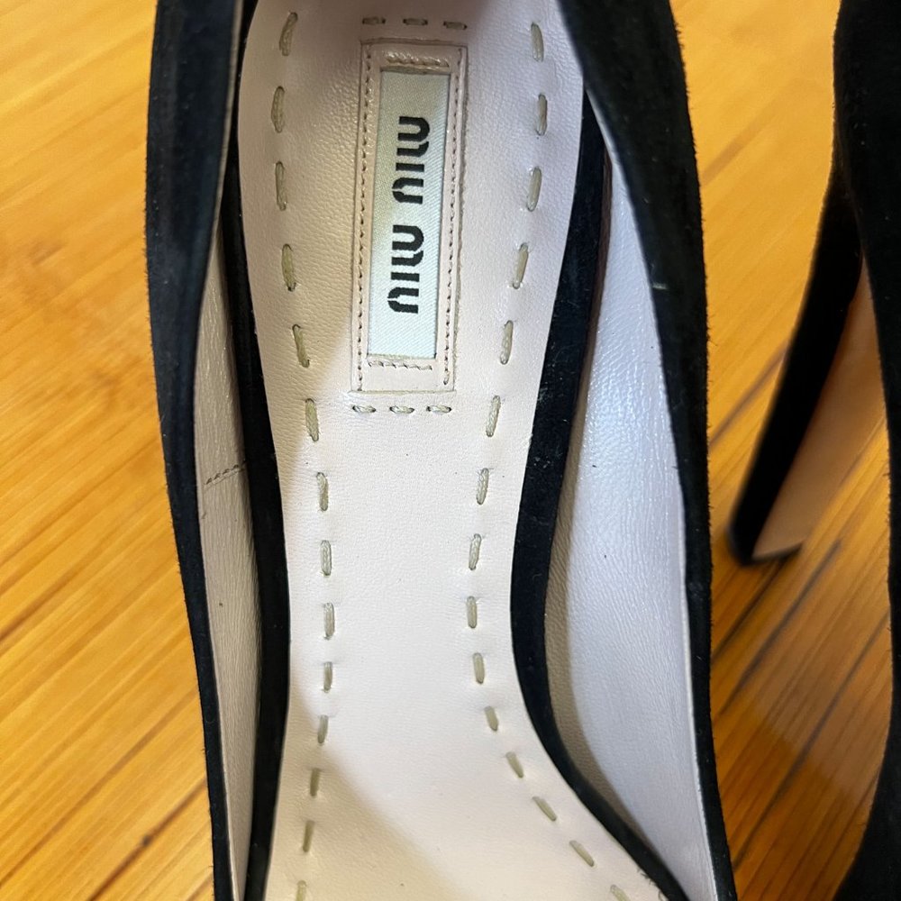 Miu Miu Black Suede Heel Platform Open Toe Heels - image 2